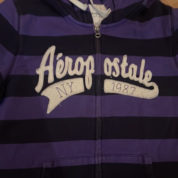 VINTAGE PURPLE STRIPED AEROPOSTLE ZIP UP - Picture 2 of 4